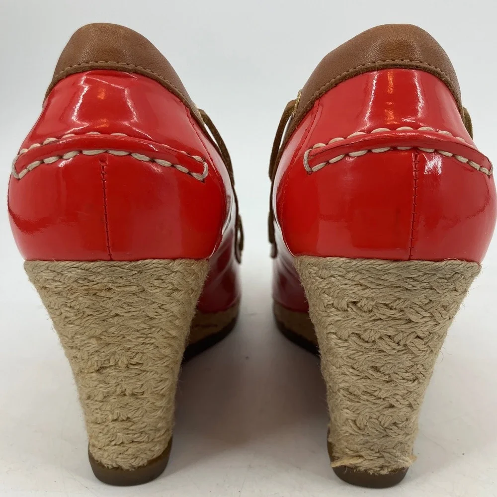 Sperry Top-Sider Wedge Heels Womens 7.5M Red Patent Leather Espadrille